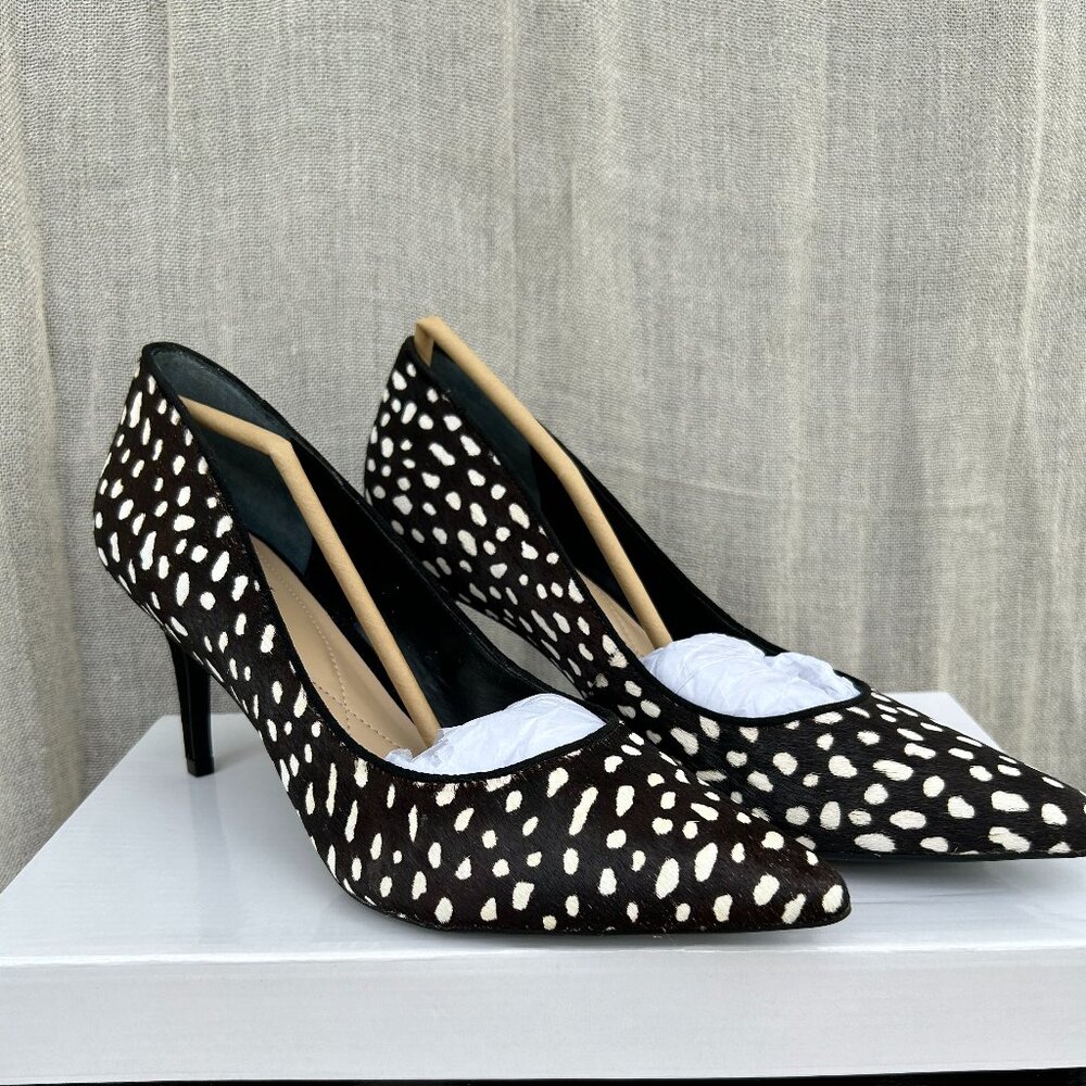 NEW Alfani Jeulesch Women Spotted Pumps, Black and White Calf Skin 9.5M